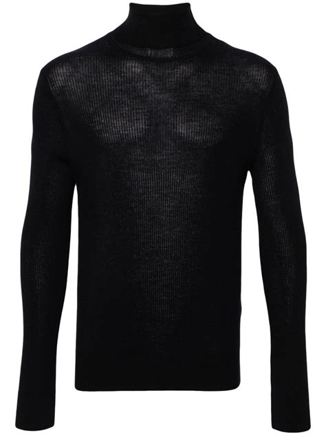 Tom Ford Ribbed Knit Roll Neck Jumper Blue Farfetch