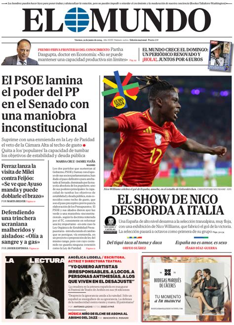 Portada De El Mundo Del Viernes De Junio De Medios