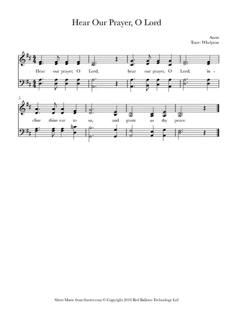 Anon Hear Our Prayer O Lord Sheet Music For Choir