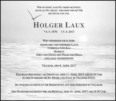 Traueranzeigen Von Holger Laux Trauer Rheinmain De