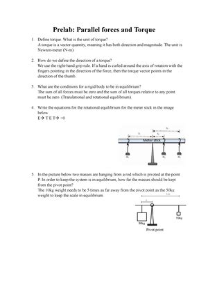 Lab Report Torque Lab Parallel Forces Torque Student Name