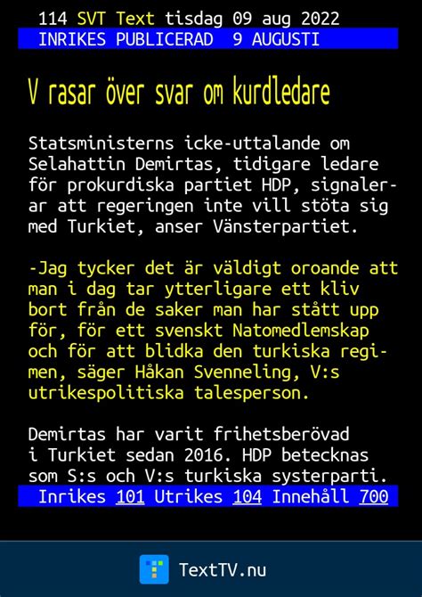 V rasar över svar om kurdledare SVT Text TV