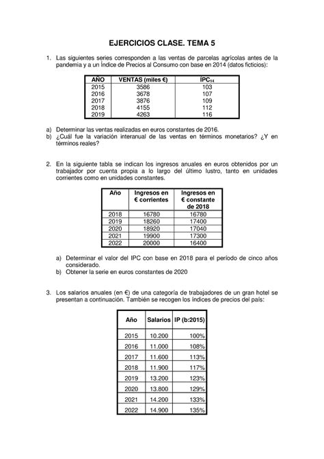 Ejercicios Clase Tema Ejercicios Clase Tema Las Siguientes