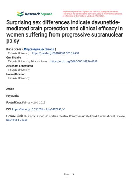 Pdf Surprising Sex Differences Indicate Davunetide Mediated Brain Protection And Clinical