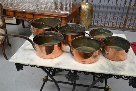 Antique French Copper Saucepans Set Of Copper Metalware