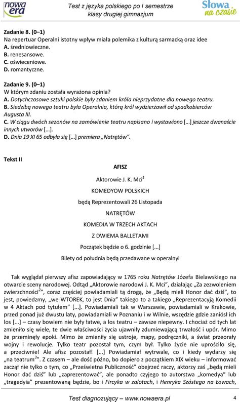 TEST Z JĘZYKA POLSKIEGO PO I SEMESTRZE KLASY DRUGIEJ GIMNAZJUM WOKÓŁ