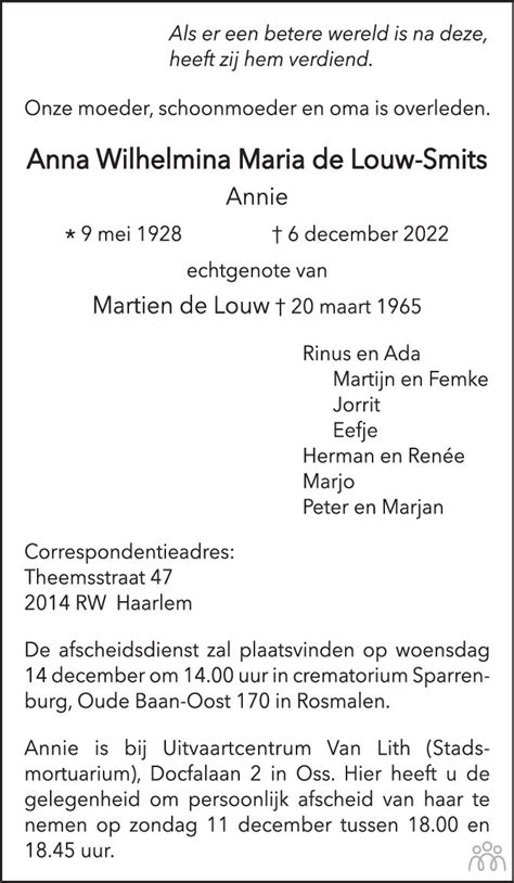 Anna Wilhelmina Maria Annie De Louw Smits