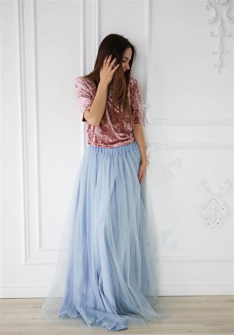 Jupe Longue Tulle Bleu Poussi Reux Jupe En Tulle Bleu Etsy