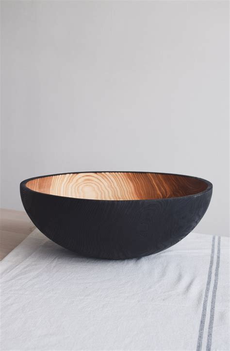 Black Fruit Wooden Bowl Charred Wood Serving Dish Yakisugi Salad