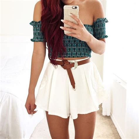 Shirt Cute Love Pretty Crop Tops High Waisted Shorts Style