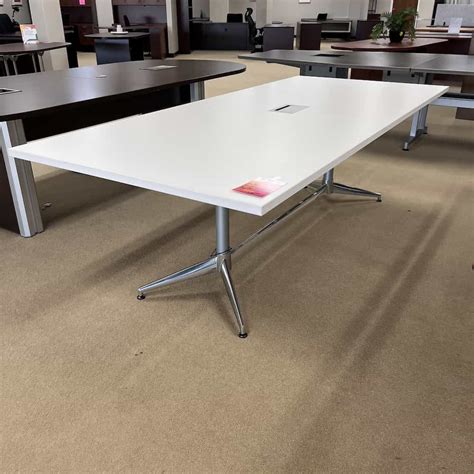 8 Ft Ofs White And Silver Modern Rectangle Conference Table Office