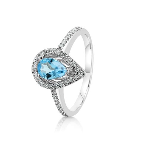 Inel din aur alb de 18K cu Blue Topaz și Diamante naturale Stil Diamonds