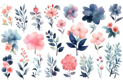 Beautiful Set Watercolor Flower And Leaves Element Collection Ai