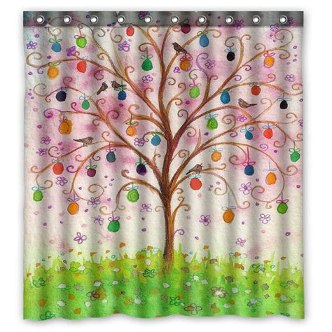 PHFZK Tree Of Life Shower Curtain Happy Easter Tree With Eggs And