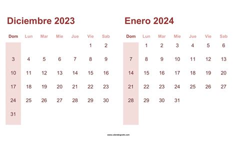 Calendario Diciembre 2023 Y Enero 2024 Para Imprimir