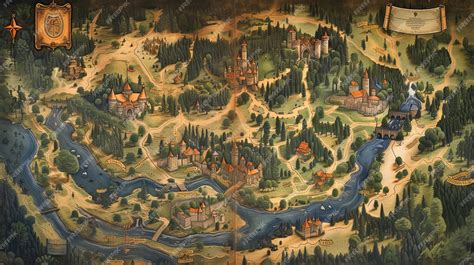 Premium Photo | Vintage Map Illustration of Medieval Castles Along a ...