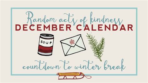 Random Acts Of Kindness Calendar December Printable Free Peg Leanna