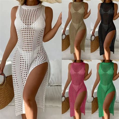 Hot Beach Fishnet Bikini Cover Ups Crochet Knit Mesh Cover Up