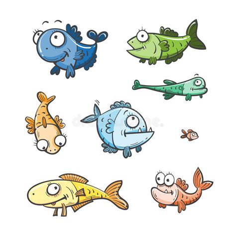 Cute Cartoon Fishes Collection Stock Illustrations Cute Cartoon