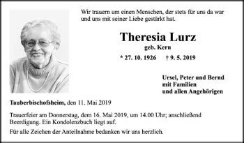 Traueranzeigen Von Theresia Lurz Trauerportal Ihrer Tageszeitung