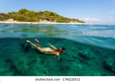 Naked Girl Swimming Diving Naturism Resort Stock Photo 1740220511