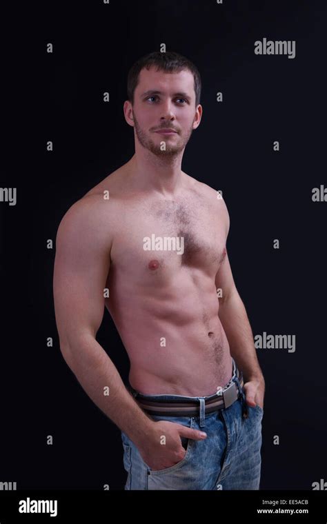 Portrait Of Shirtless Handsome Man Black Background Stock Photo Alamy