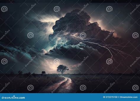 Dramatic Storm Clouds With Lightning Strikes And Dark Atmosphere. Giant Storm With Heavy Dark ...