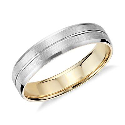 Matte Inlay Wedding Ring In Platinum And K Yellow Gold Mm