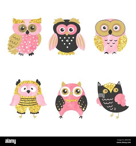 Set Of Cute Owls Isolated On White Vector Illustration Stock Vector