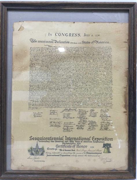 Lot Reproduction Framed Declaration Of Independence