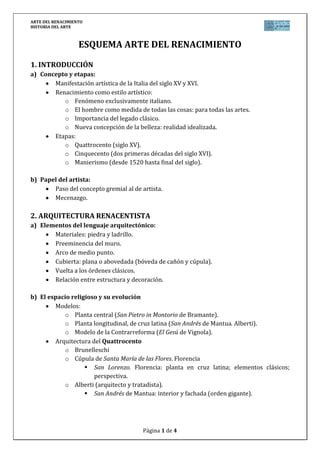 Esquema Arte Del Renacimiento I Pdf