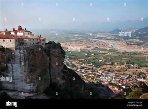 Monastery Of Aghios Stefanos St Stephen Meteora With The Valley Of