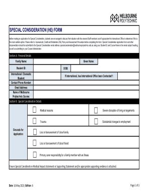 Fillable Online Special Consideration HE Form Fax Email Print PdfFiller