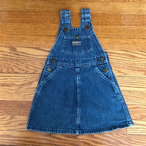 Vtg Oshkosh Vestbak Girl Denim Overall Jumper Dress Gem