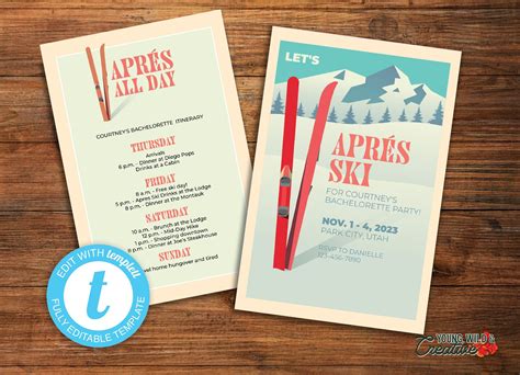 Editable Apres Ski Party Invite & Itinerary Set DIY Ski Bachelorette