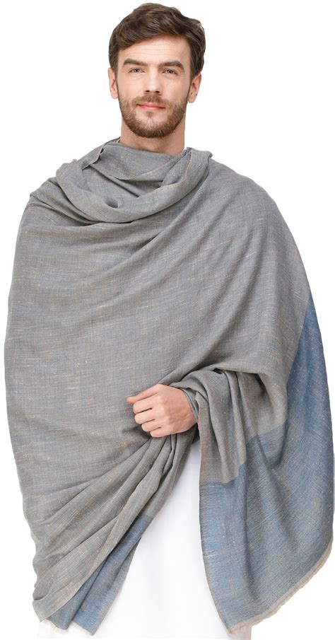 Gray And Bluestone Mens Pashmina Shawl From Amritsar Exotic India Art