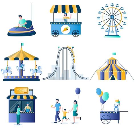 Premium Vector Amusement Park Attractions Vector Flat Icon Set