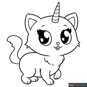 Cute Unicorn Cat Coloring Page Easy Drawing Guides