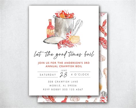 Crawfish Boil Invitation Crawdad Boil Invite Editable Crayfish Boil