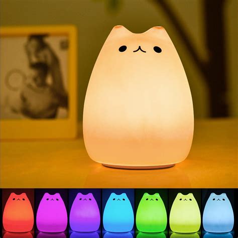 Tebru Children Night Light Cute Cat Lamp Soft Silicone Sensitive Tap