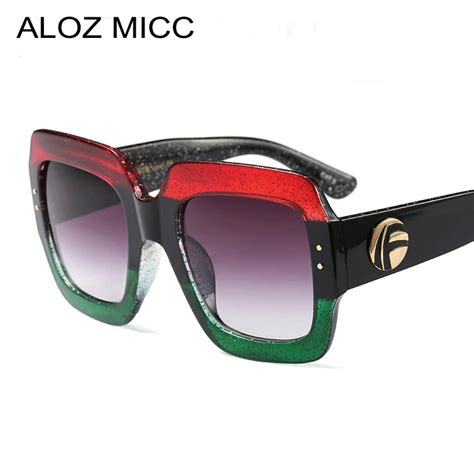 Aloz Micc Brand Designer Luxury Square Sunglasses Women Luxury Vintage Oversize Green Red