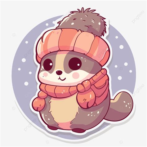 Kawaii Snow Bunny With A Scarf Wears Winter Clipart Vector Sticker