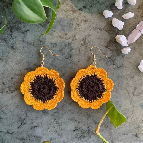 Sunflower Crochet Earrings Boho Earrings Handmade Earrings Hippie