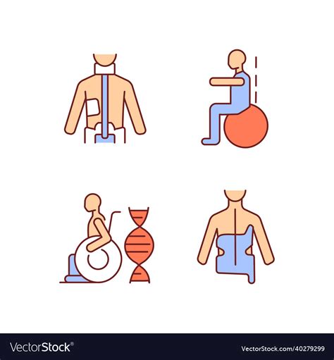 Scoliosis Prevention Methods Rgb Color Icons Set Vector Image