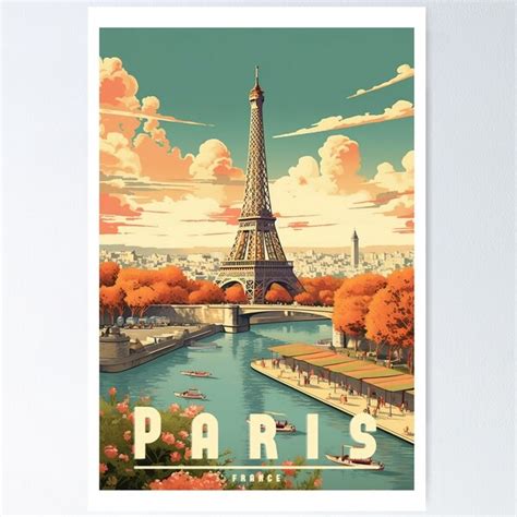 Vintage Travel Poster Paris Romantic Design Of The City Of Love