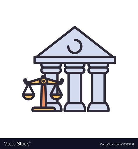 Law balance scale and court building line fill Vector Image