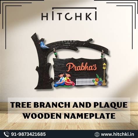 Hitchki Tree Branch Plaque Wooden Nameplate HITCHKI