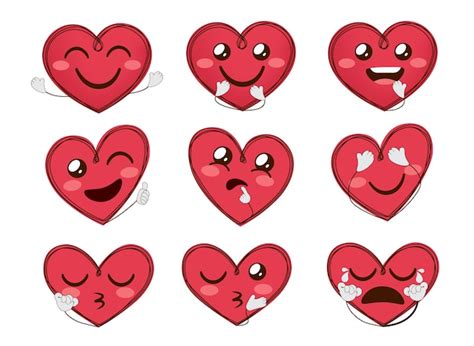 Premium Vector Heart Emoji Valentines Vector Set Emoticons Character