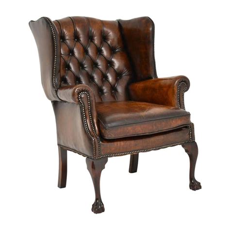 Antique Chippendale Style Leather Wing Back Armchair At 1stdibs