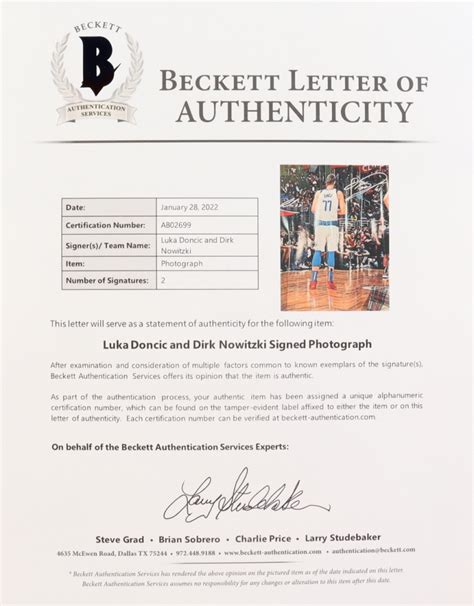 Luka Doncic And Dirk Nowitzki Signed Mavericks 16x20 Photo Beckett